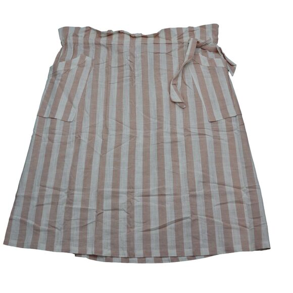 Why Dress Skirt Womens S Pink Ivory Stripe Drawstring Waist Knee Pockets New - Picture 1 of 15